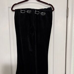 Bebe Black Velour Lounge Jogger Pants with Rhinestone Logo